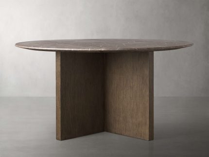 Saint Germain Round Stone Top Dining Table with Wood Clement Base