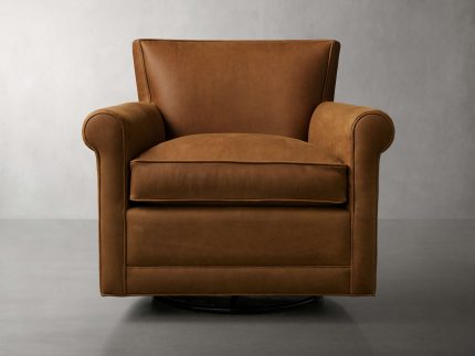 Rudy Leather Rolled Arm Swivel Chair